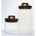 Borosilicate glass storage jar with wood lid